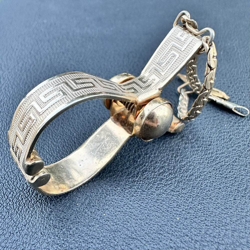 Vintage Glove Clip Gold Tone MCM 1950s Gloves Holder Greek Key Pattern Belt